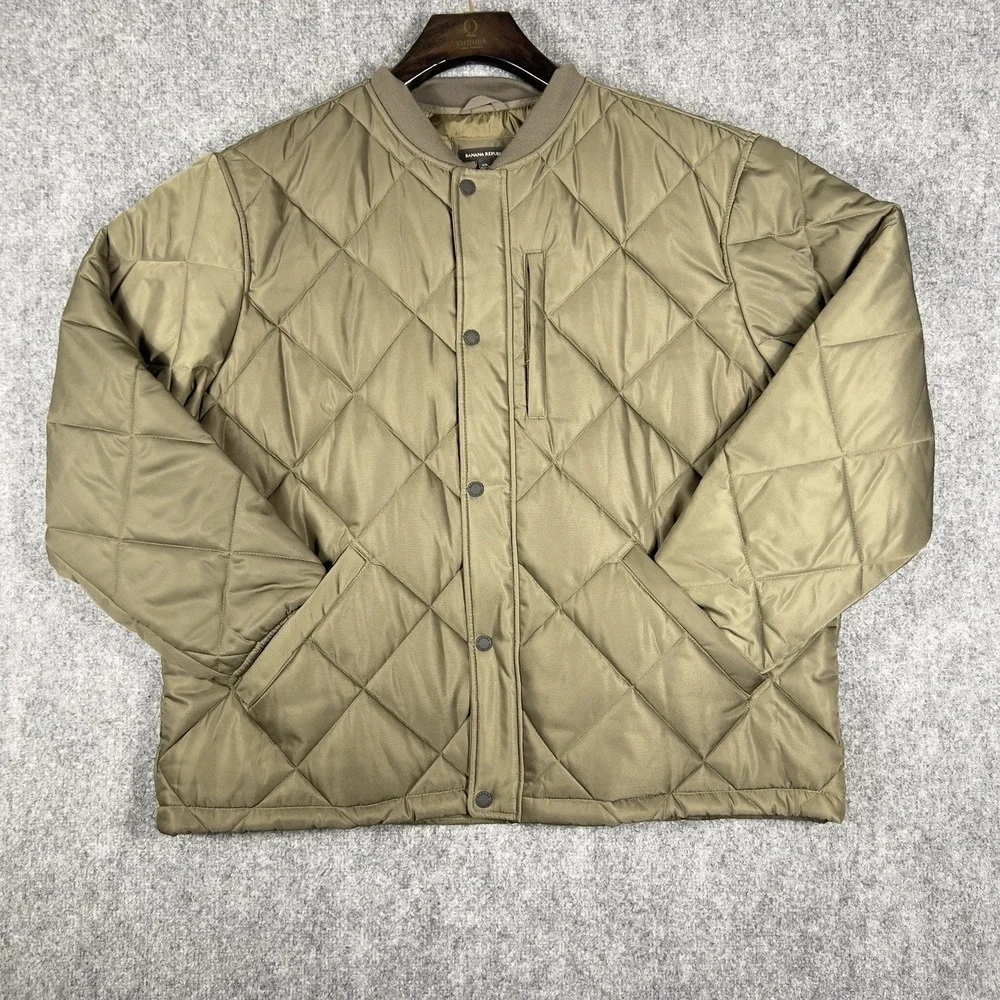 Banana Republic Men's XXL Quilted Bomber Jacket Olive Diamond Full Zip